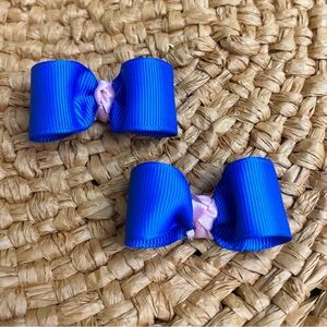 Mini hair bows, pair for piggy tails, blue & light pink. Boutique little girls